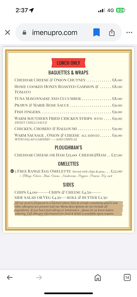 The Butt Of Sherry Menu - Image 2