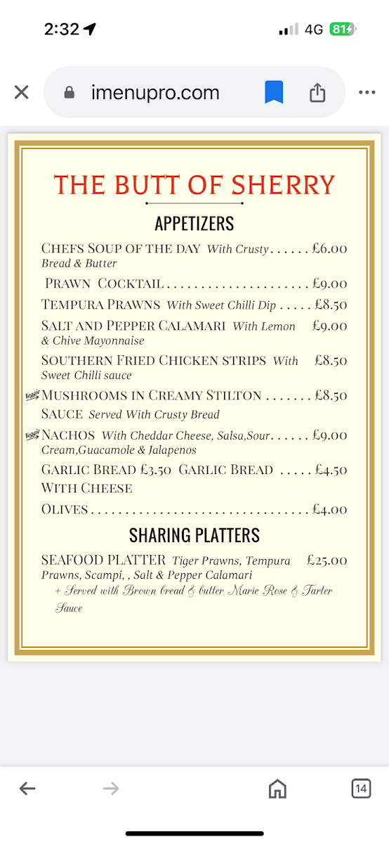 The Butt Of Sherry Menu - Image 5